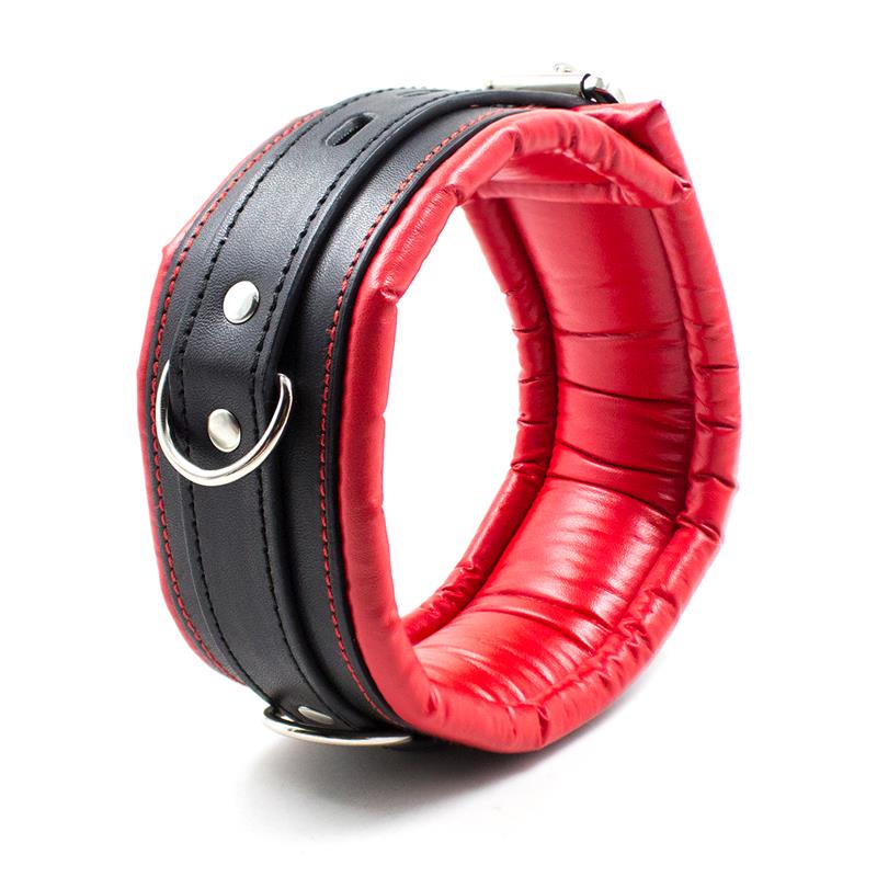 Collar With Metal Leash Padded Interior Red Black