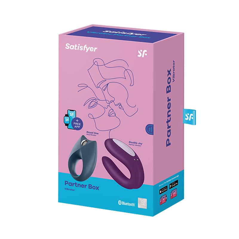 partnerský set vibrátor a erekčný krúžok partner box satisfyer fialový a sivý erekčný krúžok