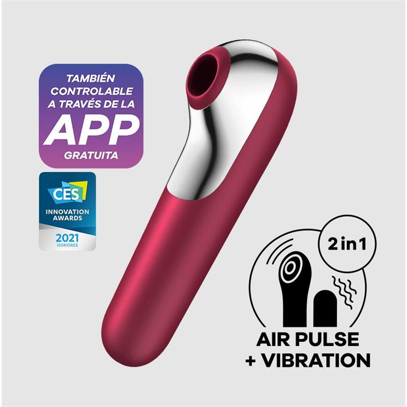 stimulátor na klitoris dual live vibe satisfyer červeno strieborný air pulse vibration 2 in 1