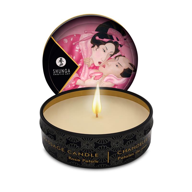 masážna sviečka na vášnivú noc ružové lupienky shunga